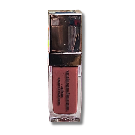  A rectangular cosmetics bottle with a metallic cap contains a brownish-red liquid Lipstick Color.